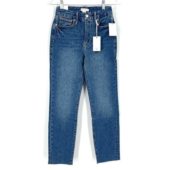 Good American Good Crop Raw Hem Slim Jeans Blue 940 Size 0/25 NWT - Picture 1 of 9